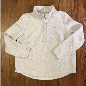 Vineyard Vines Womens XL Quilted Snap Pullover Sweatshirt Light Gray Heather